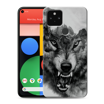 Силиконовый чехол на Google Pixel 5 с принтом Волк Силиконовый чехол на Google Pixel 5 с принтом Волк