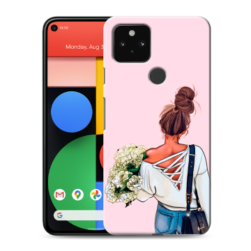 Силиконовый чехол на Google Pixel 5 с принтом Девушка и букет Силиконовый чехол на Google Pixel 5 с принтом Девушка и букет