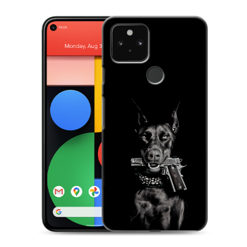 Силиконовый чехол на Google Pixel 5 с принтом Доберман и пистолет Силиконовый чехол на Google Pixel 5 с принтом Доберман и пистолет