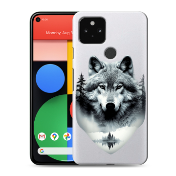 Силиконовый чехол на Google Pixel 5 с принтом Волк в лесу