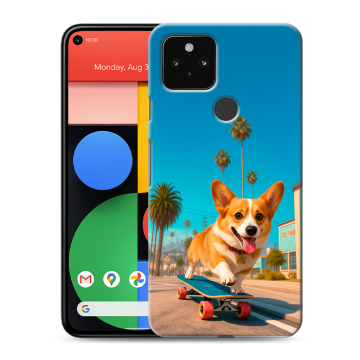 Силиконовый чехол на Google Pixel 5 с принтом Корги на скейте
