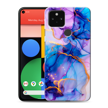Силиконовый чехол на Google Pixel 5 с принтом синий мрамор