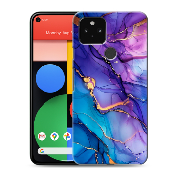 Силиконовый чехол на Google Pixel 5 с принтом синий мрамор