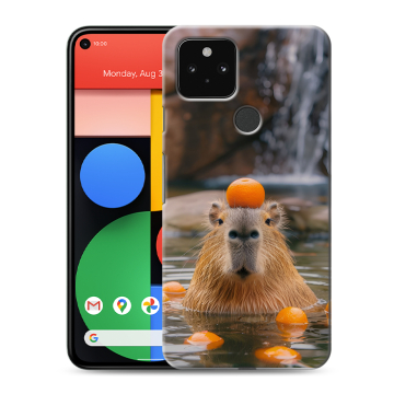 Силиконовый чехол на Google Pixel 5 с принтом Капибара с апельсином Силиконовый чехол на Google Pixel 5 с принтом Капибара с апельсином