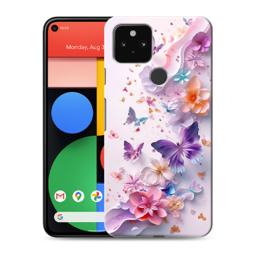 Силиконовый чехол на Google Pixel 5 с принтом цветы бабочки Силиконовый чехол на Google Pixel 5 с принтом цветы бабочки