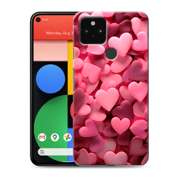 Силиконовый чехол на Google Pixel 5 с принтом розовые сердечки
