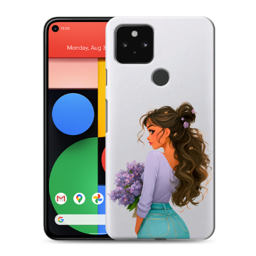 Силиконовый чехол на Google Pixel 5 с принтом девушка цветы