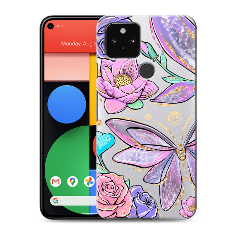 Силиконовый чехол на Google Pixel 5 с принтом Бабочки и цветы Силиконовый чехол на Google Pixel 5 с принтом Бабочки и цветы