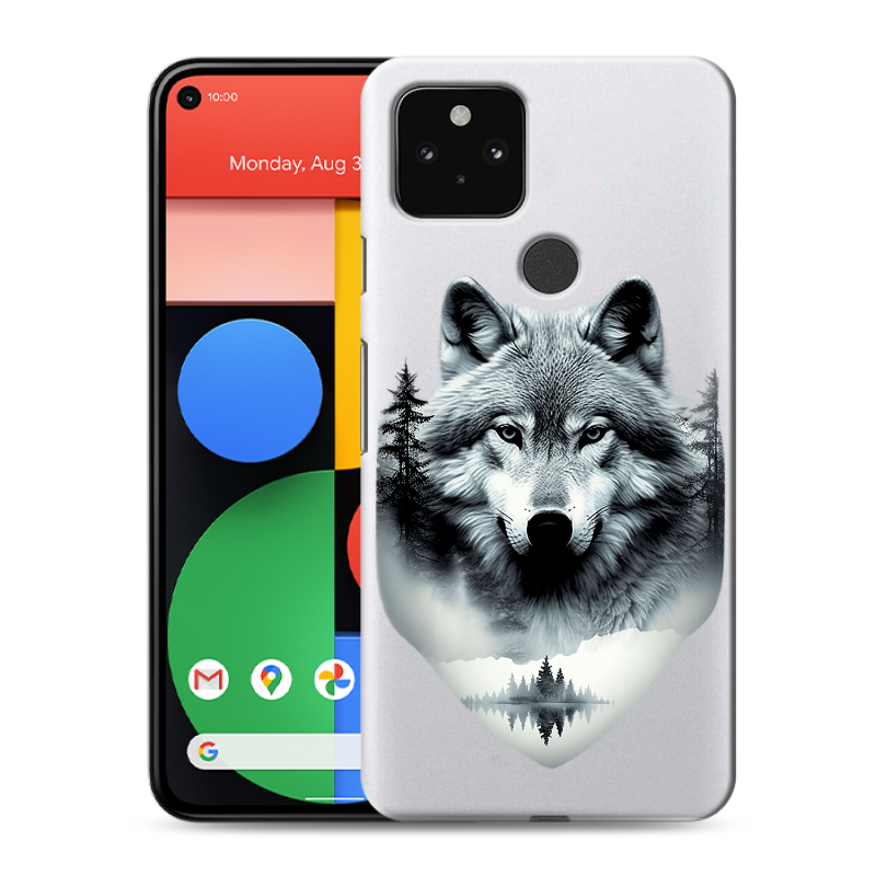 Силиконовый чехол на Google Pixel 5 с принтом Волк в лесу Силиконовый чехол на Google Pixel 5 с принтом Волк в лесу