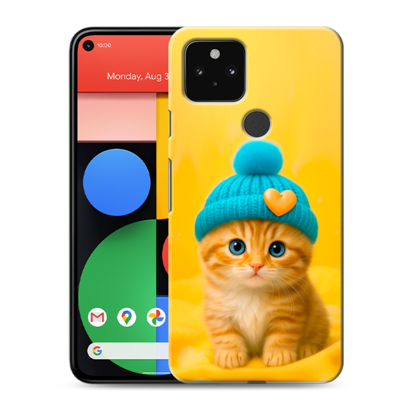Пластиковый чехол на Google Pixel 5 с принтом Котенок в шапке Пластиковый чехол на Google Pixel 5 с принтом Котенок в шапке
