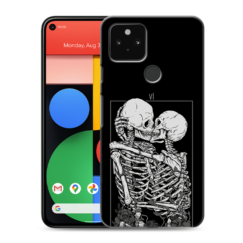 Пластиковый чехол на Google Pixel 5 с принтом Поцелуй скелетов Пластиковый чехол на Google Pixel 5 с принтом Поцелуй скелетов