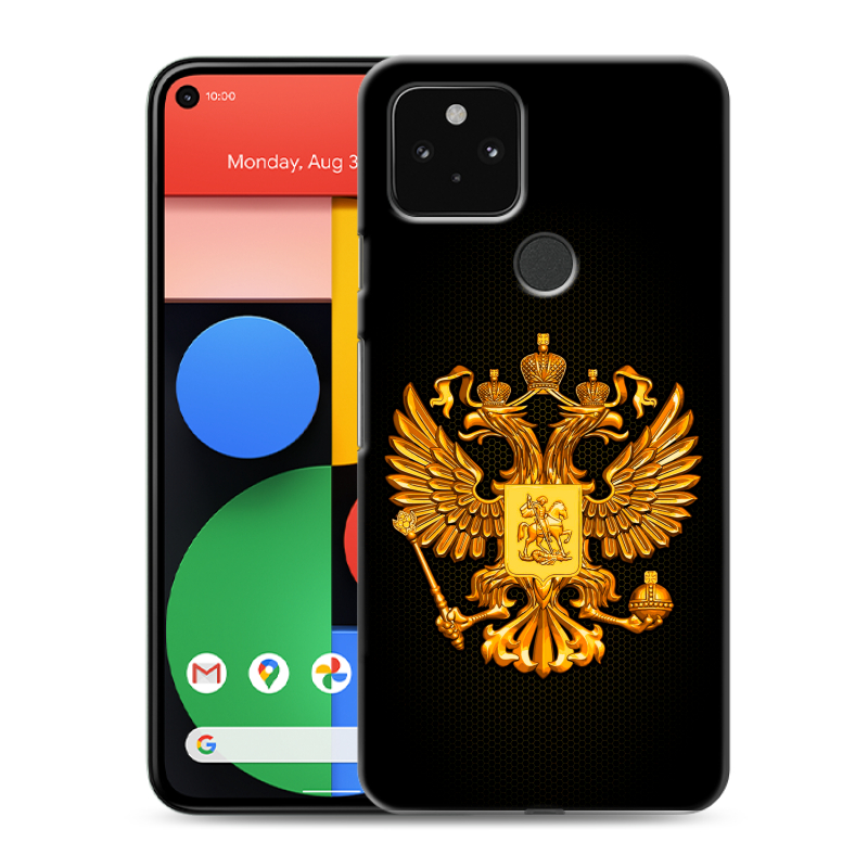 Пластиковый чехол на Google Pixel 5 с принтом Герб России желтый Пластиковый чехол на Google Pixel 5 с принтом Герб России желтый