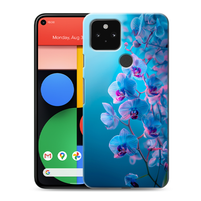 Пластиковый чехол на Google Pixel 5 с принтом голубые орхидеи Пластиковый чехол на Google Pixel 5 с принтом голубые орхидеи