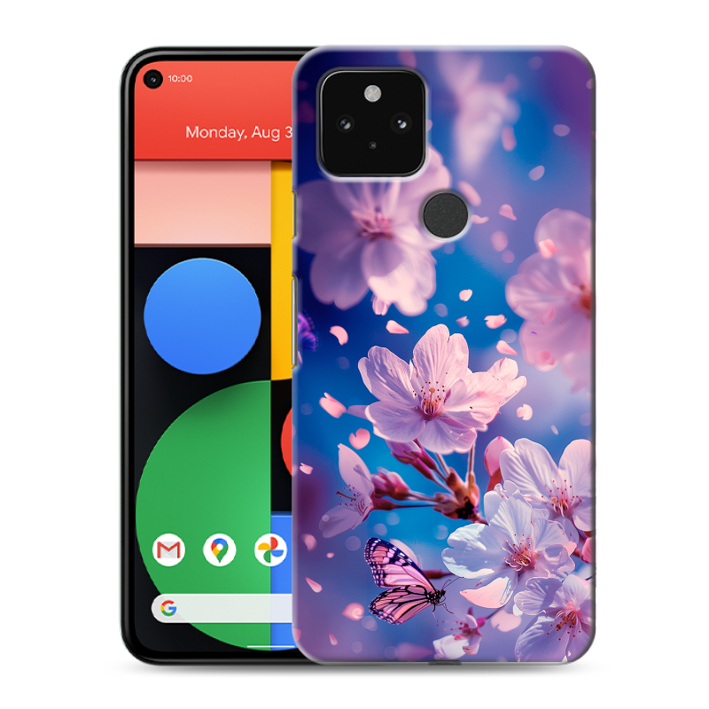 Пластиковый чехол на Google Pixel 5 с принтом цветы бабочки Пластиковый чехол на Google Pixel 5 с принтом цветы бабочки