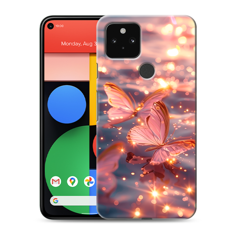 Пластиковый чехол на Google Pixel 5 с принтом бабочки розовые Пластиковый чехол на Google Pixel 5 с принтом бабочки розовые
