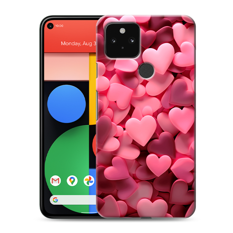 Силиконовый чехол на Google Pixel 5 с принтом розовые сердечки Силиконовый чехол на Google Pixel 5 с принтом розовые сердечки