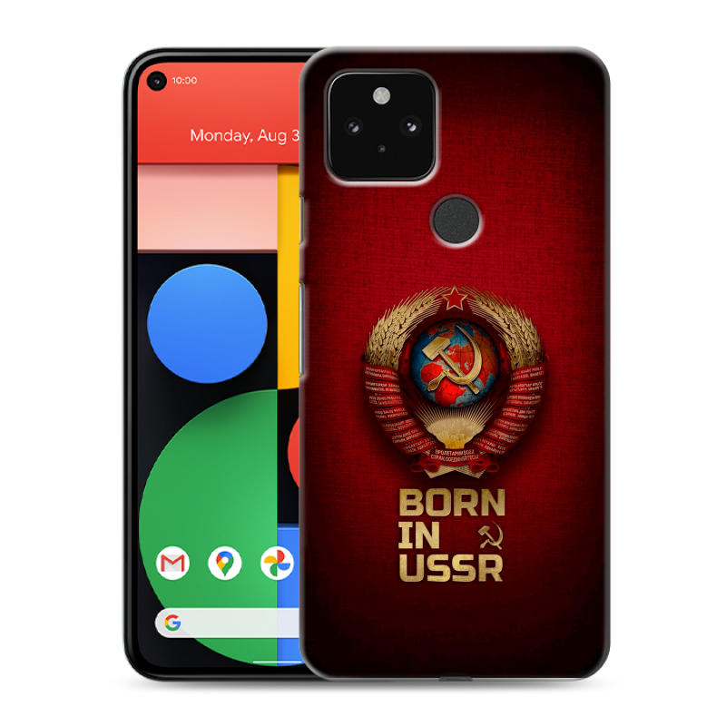 Силиконовый чехол на Google Pixel 5 с принтом Флаг Герб СССР Силиконовый чехол на Google Pixel 5 с принтом Флаг Герб СССР