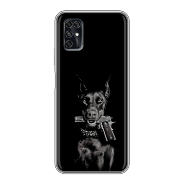 Силиконовый чехол на ZTE Blade V2020 Smart с принтом Доберман и пистолет