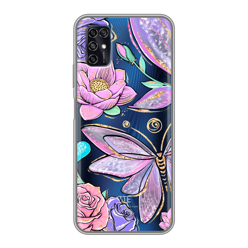 Силиконовый чехол на ZTE Blade V2020 Smart с принтом Бабочки и цветы Силиконовый чехол на ZTE Blade V2020 Smart с принтом Бабочки и цветы