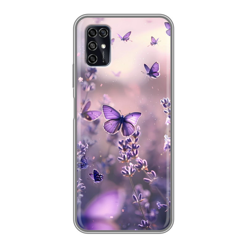 Силиконовый чехол на ZTE Blade V2020 Smart с принтом бабочки и лаванда Силиконовый чехол на ZTE Blade V2020 Smart с принтом бабочки и лаванда