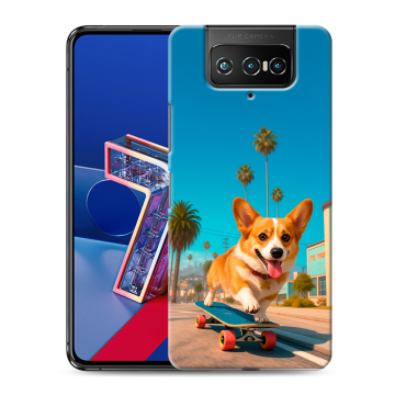 Силиконовый чехол на ASUS ZenFone 7 с принтом Корги на скейте