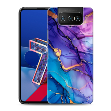 Силиконовый чехол на ASUS ZenFone 7 с принтом синий мрамор