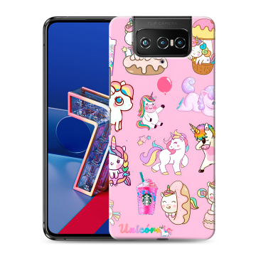 Силиконовый чехол на ASUS ZenFone 7 с принтом розовые единороги Силиконовый чехол на ASUS ZenFone 7 с принтом розовые единороги