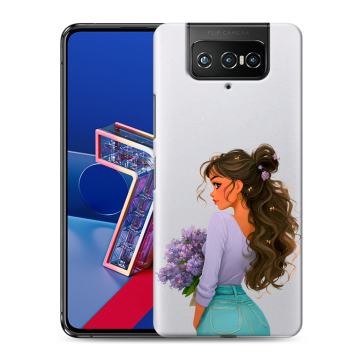Силиконовый чехол на ASUS ZenFone 7 с принтом девушка цветы