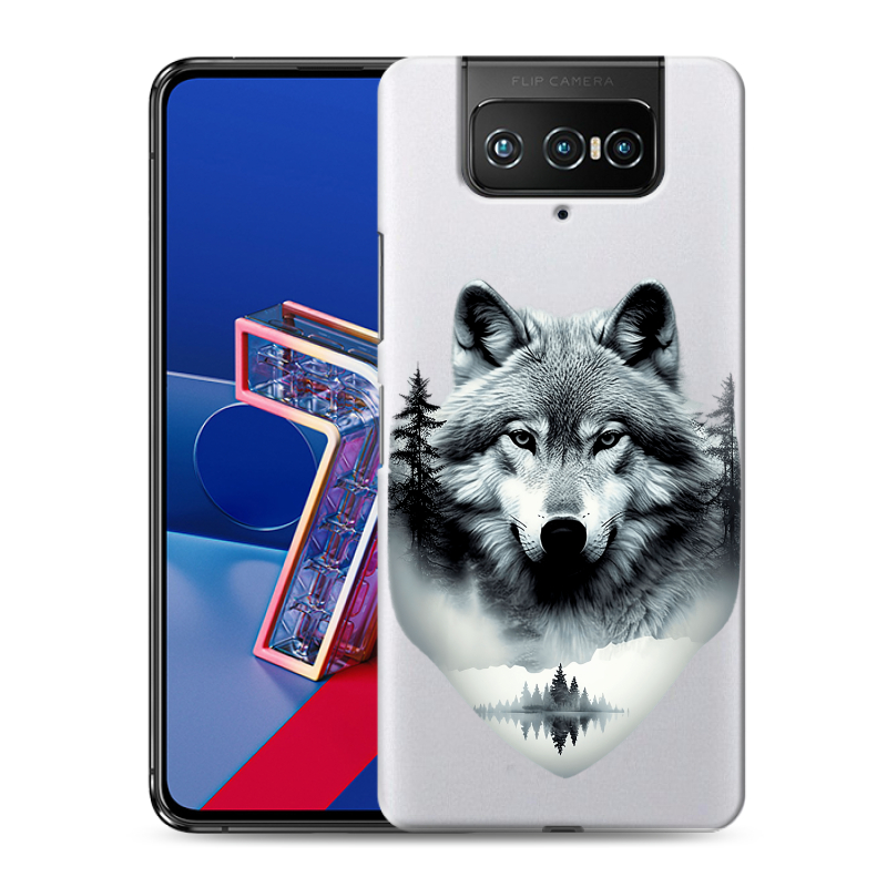 Силиконовый чехол на ASUS ZenFone 7 с принтом Волк в лесу Силиконовый чехол на ASUS ZenFone 7 с принтом Волк в лесу