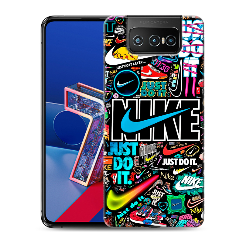 Силиконовый противоударный чехол на ASUS ZenFone 7 с принтом найк nike черный Силиконовый противоударный чехол на ASUS ZenFone 7 с принтом найк nike черный