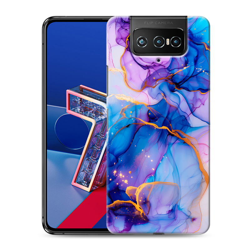 Силиконовый противоударный чехол на ASUS ZenFone 7 с принтом синий мрамор Силиконовый противоударный чехол на ASUS ZenFone 7 с принтом синий мрамор