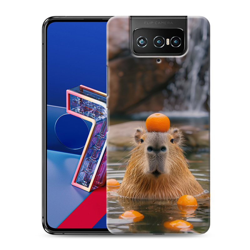 Силиконовый чехол на ASUS ZenFone 7 с принтом Капибара с апельсином Силиконовый чехол на ASUS ZenFone 7 с принтом Капибара с апельсином