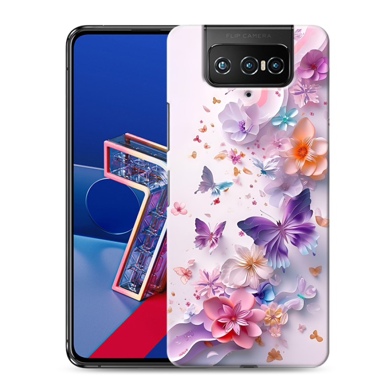 Силиконовый противоударный чехол на ASUS ZenFone 7 с принтом цветы бабочки Силиконовый противоударный чехол на ASUS ZenFone 7 с принтом цветы бабочки