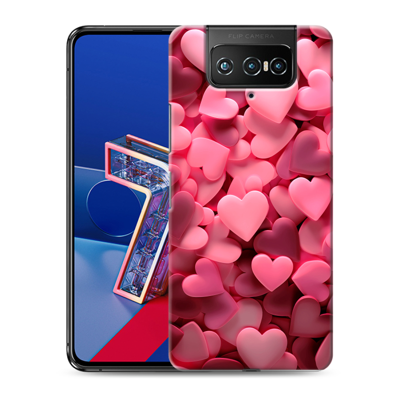 Силиконовый чехол на ASUS ZenFone 7 с принтом розовые сердечки Силиконовый чехол на ASUS ZenFone 7 с принтом розовые сердечки