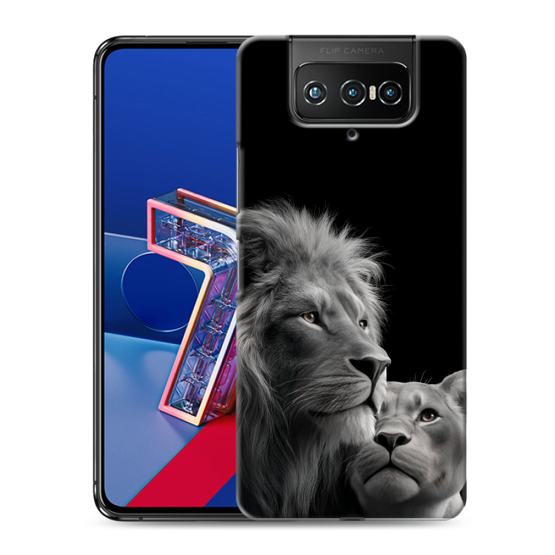 Силиконовый противоударный чехол на ASUS ZenFone 7 с принтом Лев кошки Силиконовый противоударный чехол на ASUS ZenFone 7 с принтом Лев кошки