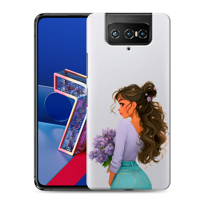 Силиконовый противоударный чехол на ASUS ZenFone 7 с принтом девушка цветы Силиконовый противоударный чехол на ASUS ZenFone 7 с принтом девушка цветы