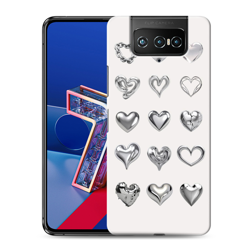 Силиконовый чехол на ASUS ZenFone 7 с принтом Y2K сердечки Силиконовый чехол на ASUS ZenFone 7 с принтом Y2K сердечки