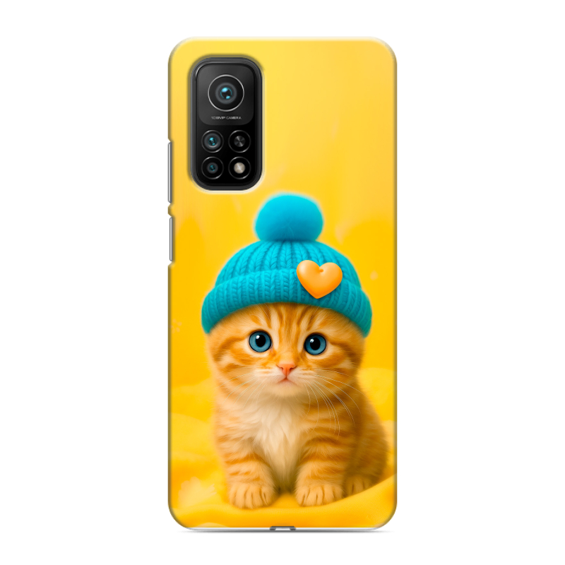 Силиконовый противоударный чехол на Xiaomi Mi 10T с принтом Котенок в шапке Силиконовый противоударный чехол на Xiaomi Mi 10T с принтом Котенок в шапке