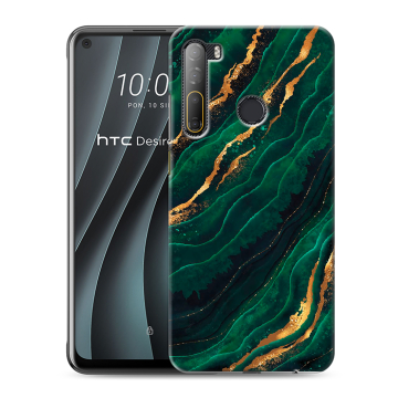 Силиконовый чехол на HTC Desire 20 Pro с принтом Мрамор зеленое золото