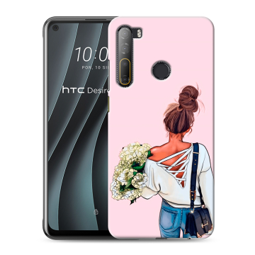 Силиконовый чехол на HTC Desire 20 Pro с принтом Девушка и букет