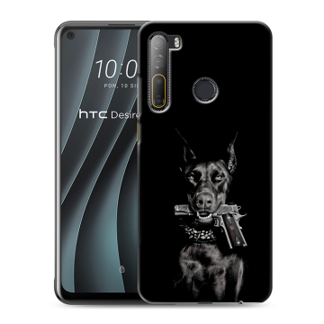 Силиконовый чехол на HTC Desire 20 Pro с принтом Доберман и пистолет