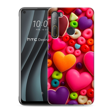 Силиконовый чехол на HTC Desire 20 Pro с принтом Сердечки