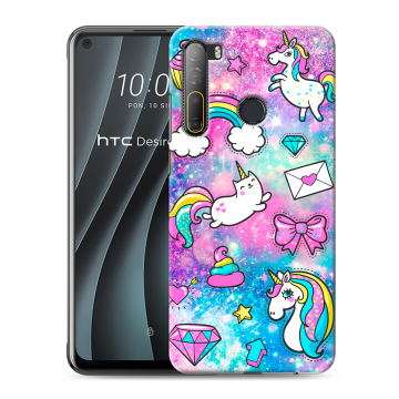 Силиконовый чехол на HTC Desire 20 Pro с принтом Единороги