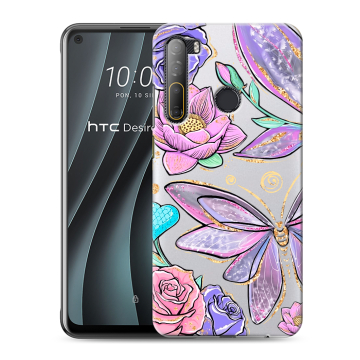 Силиконовый чехол на HTC Desire 20 Pro с принтом Бабочки и цветы