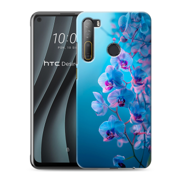 Силиконовый чехол на HTC Desire 20 Pro с принтом голубые орхидеи