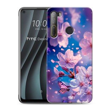 Силиконовый чехол на HTC Desire 20 Pro с принтом цветы бабочки