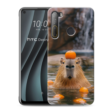 Силиконовый чехол на HTC Desire 20 Pro с принтом Капибара с апельсином