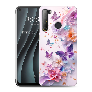 Силиконовый чехол на HTC Desire 20 Pro с принтом цветы бабочки