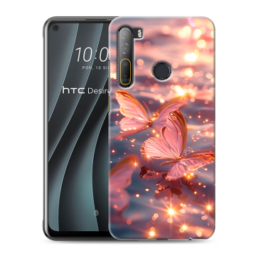 Силиконовый чехол на HTC Desire 20 Pro с принтом бабочки розовые