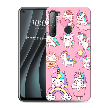 Силиконовый чехол на HTC Desire 20 Pro с принтом Единороги и радуга